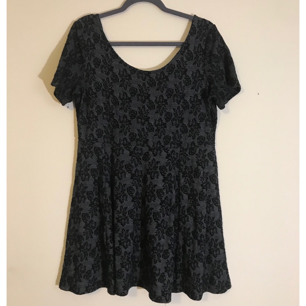 Black and gray floral skater dress
